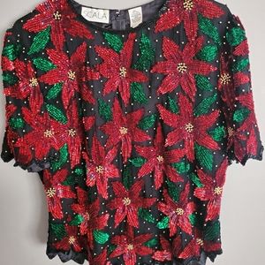 Poinsettia beaded shirt